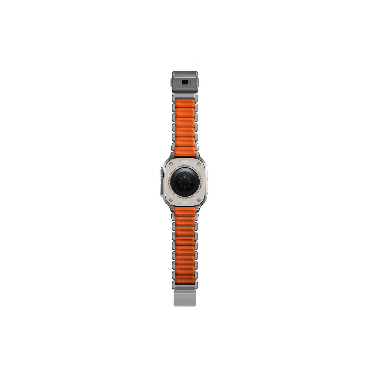 Řemínek pro Apple Watch 45/46/49 mm Nomad Stratos Band FKM - stříbrný/oranžový