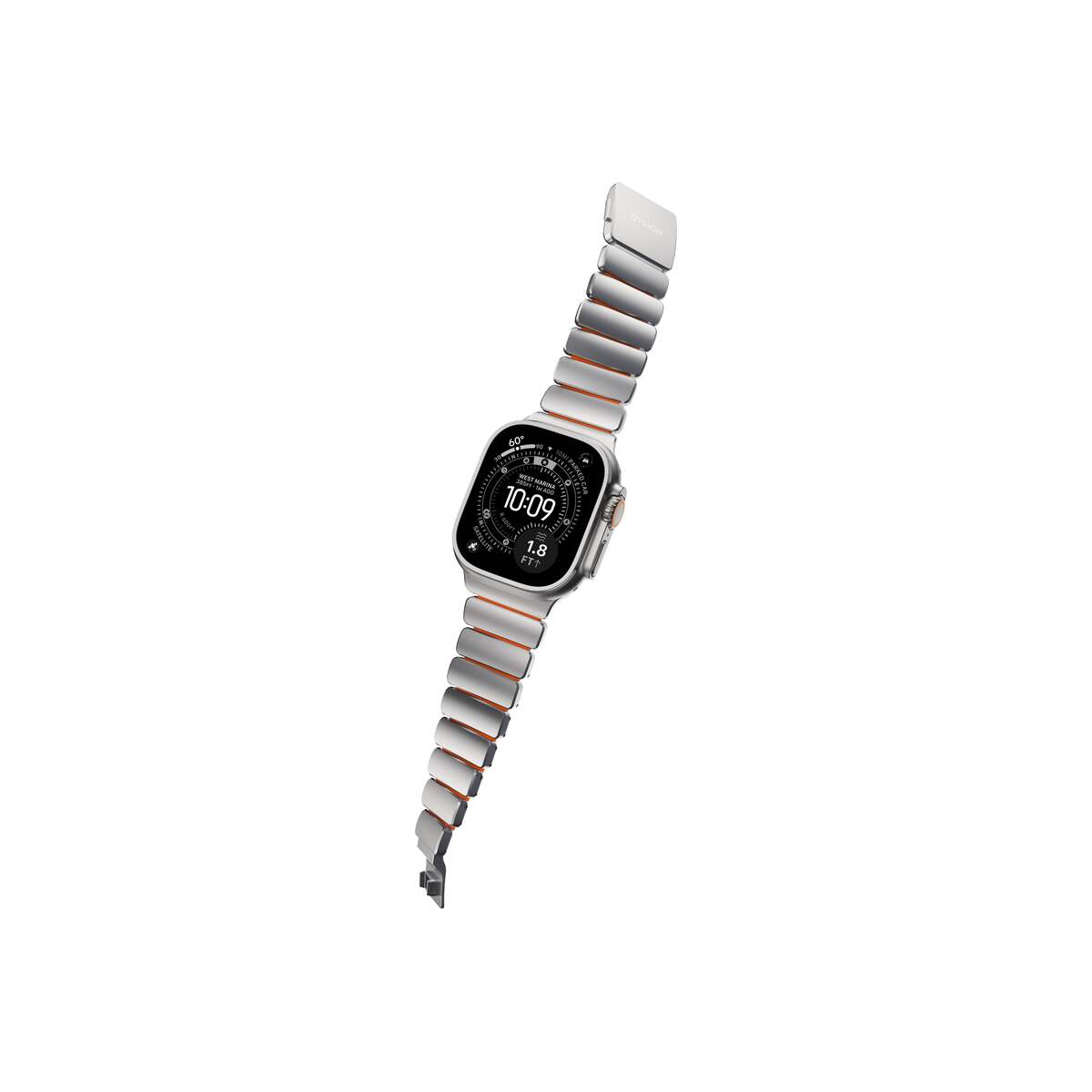 Řemínek pro Apple Watch 45/46/49 mm Nomad Stratos Band FKM - stříbrný/oranžový