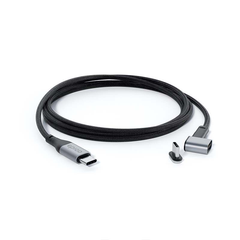 Magnetický opletený datový kabel USB-C na USB-C Epico - šedý - bonami.click