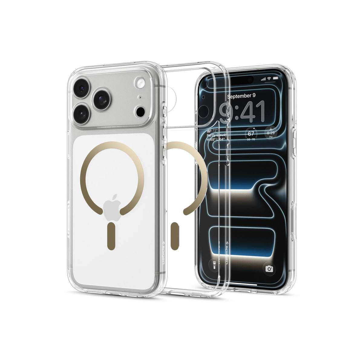 MagSafe kryt pro iPhone 18 Pro Max/17 Pro Max Spigen Ultra Hybrid MagSafe - průhledná se zlatým akcentem