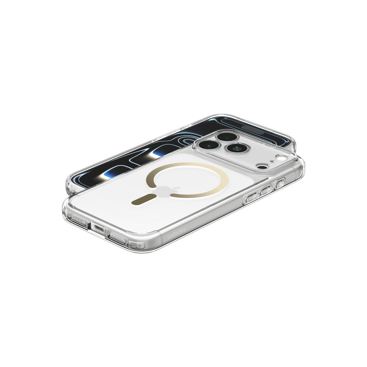 MagSafe kryt pro iPhone 18 Pro Max/17 Pro Max Spigen Ultra Hybrid MagSafe - průhledná se zlatým akcentem