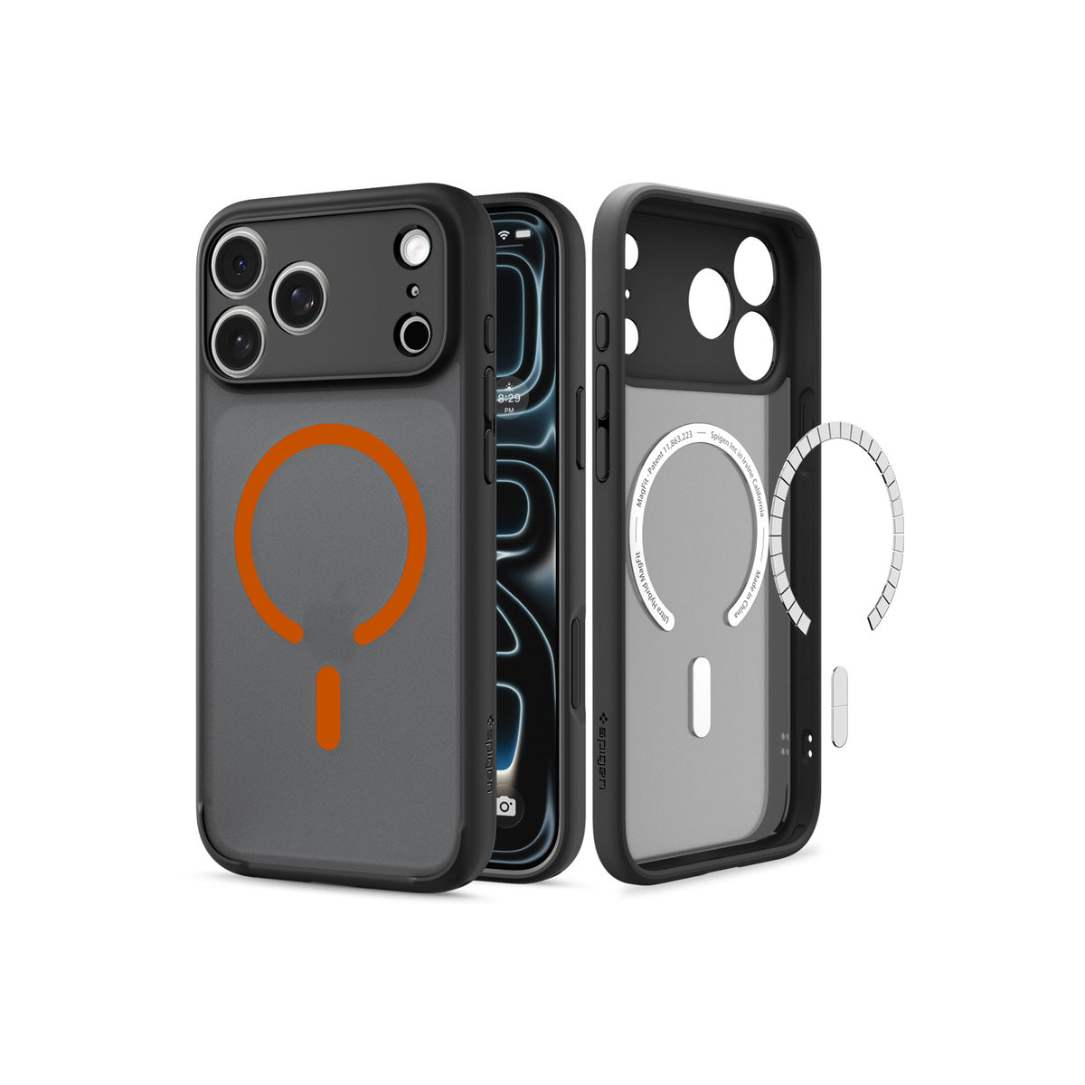 MagSafe kryt pro iPhone 18 Pro Max/17 Pro Max Spigen Ultra Hybrid MagSafe - matovaná černá/oranžová (frost)