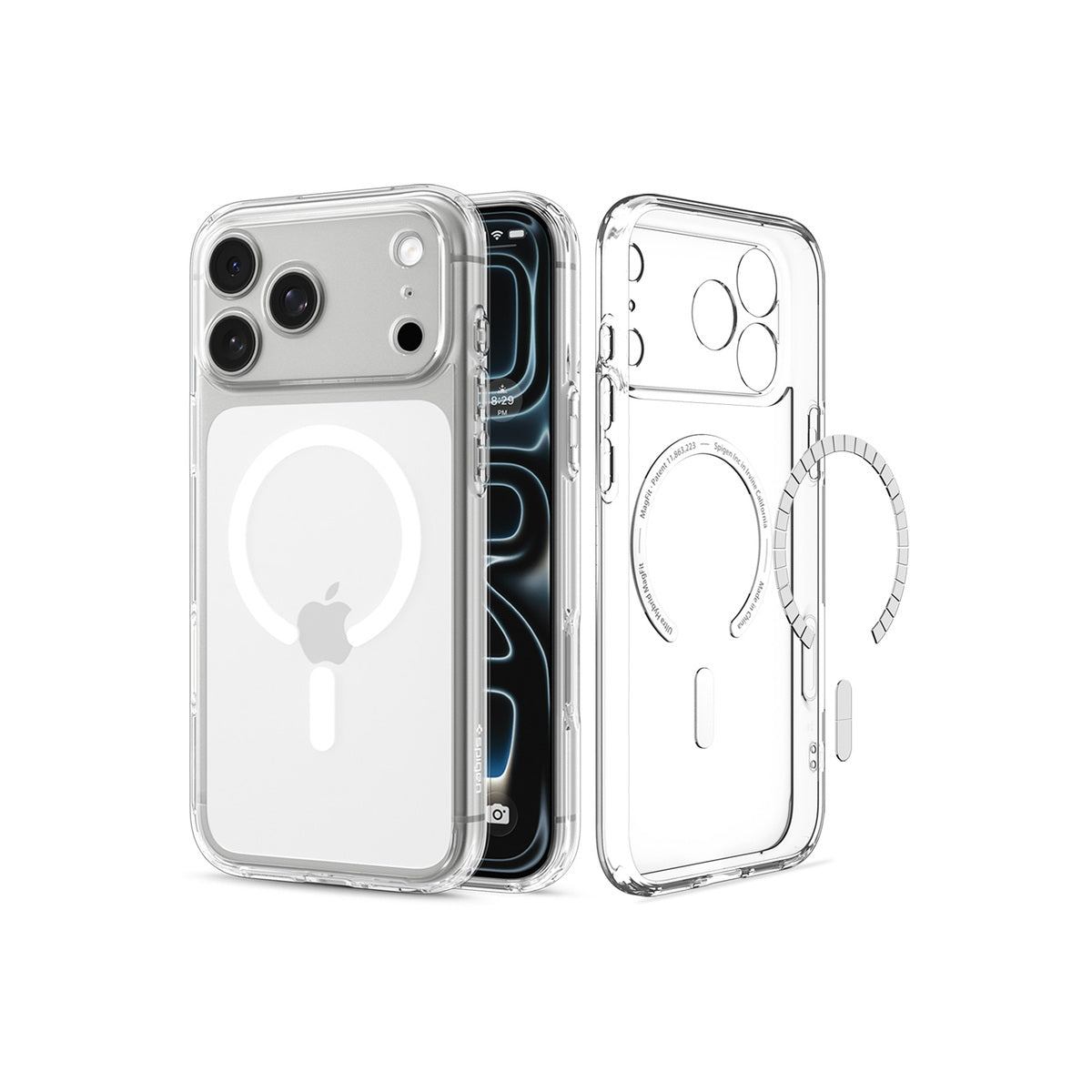 MagSafe kryt pro iPhone 18 Pro/17 Pro Spigen Ultra Hybrid MagSafe - průhledná s bílým akcentem