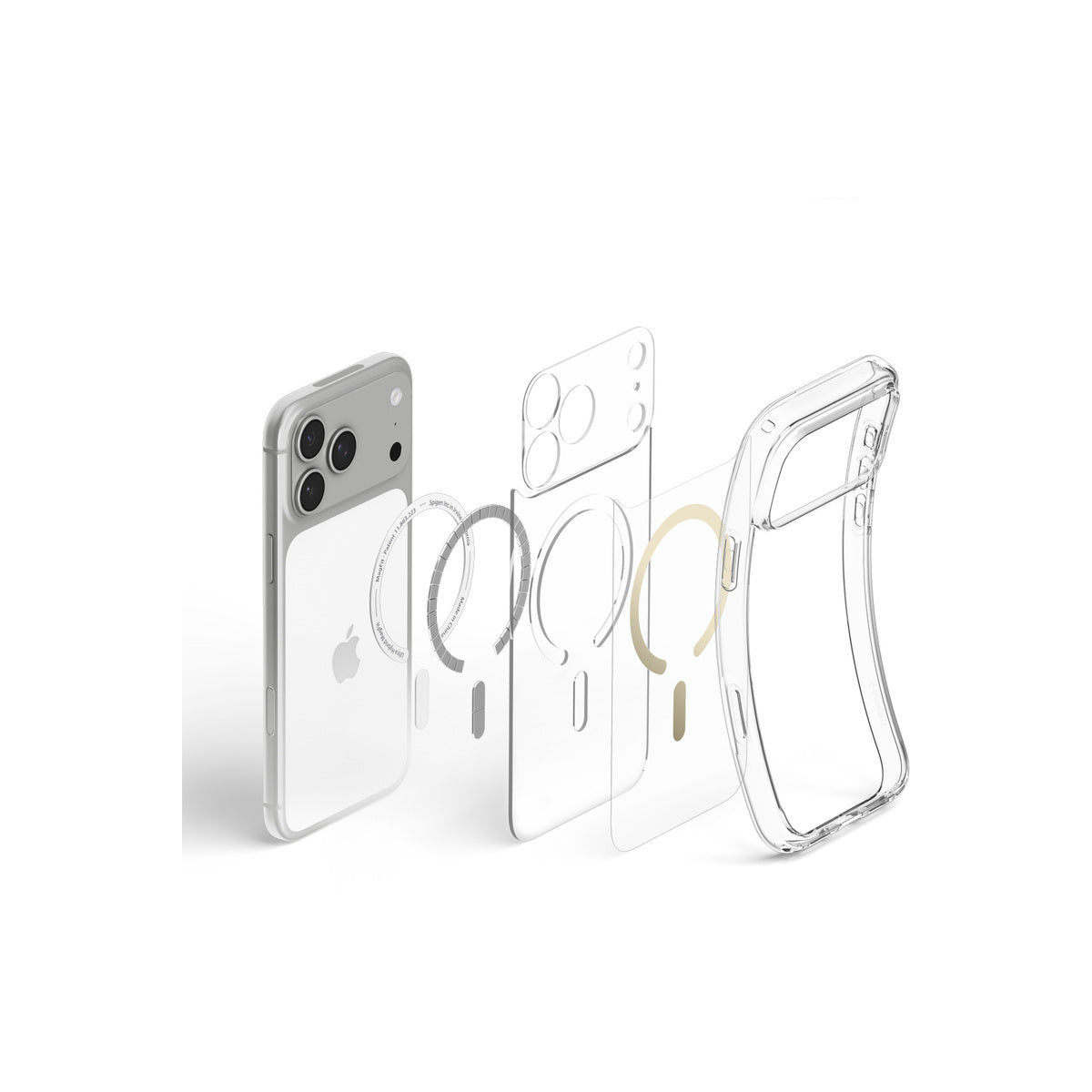 MagSafe kryt pro iPhone 18 Pro/17 Pro Spigen Ultra Hybrid MagSafe - průhledná se zlatým akcentem