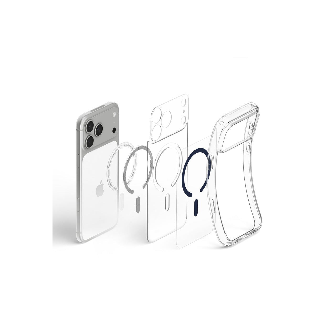 MagSafe kryt pro iPhone 18 Pro/17 Pro Spigen Ultra Hybrid MagSafe - průhledná s tmavě modrým akcentem