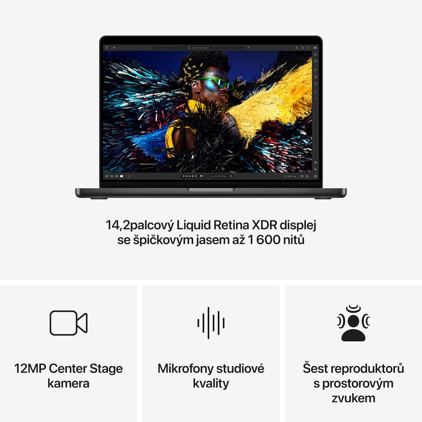 MacBook Pro 14,2", Apple M4 10jádrové CPU, 10jádrové GPU, 16GB, 512GB SSD, CZ - vesmírně černý - bonami.click