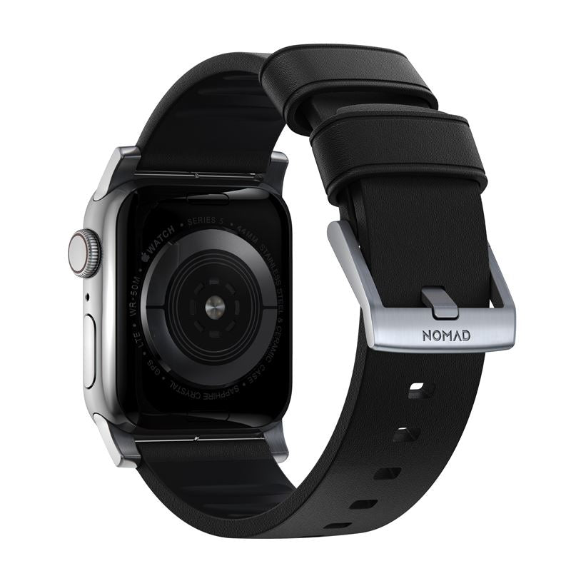 Řemínek pro Apple Watch 42/44/45/49 mm Nomad Active Strap Pro - černý se stříbrnou přezkou - bonami.click