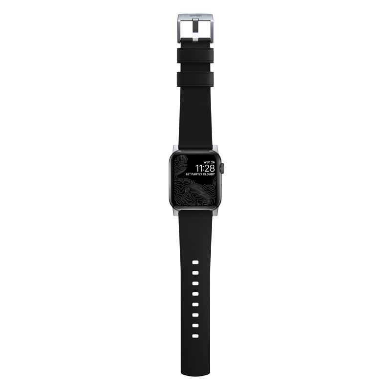 Řemínek pro Apple Watch 42/44/45/49 mm Nomad Active Strap Pro - černý se stříbrnou přezkou - bonami.click