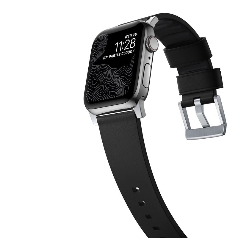 Řemínek pro Apple Watch 42/44/45/49 mm Nomad Active Strap Pro - černý se stříbrnou přezkou - bonami.click