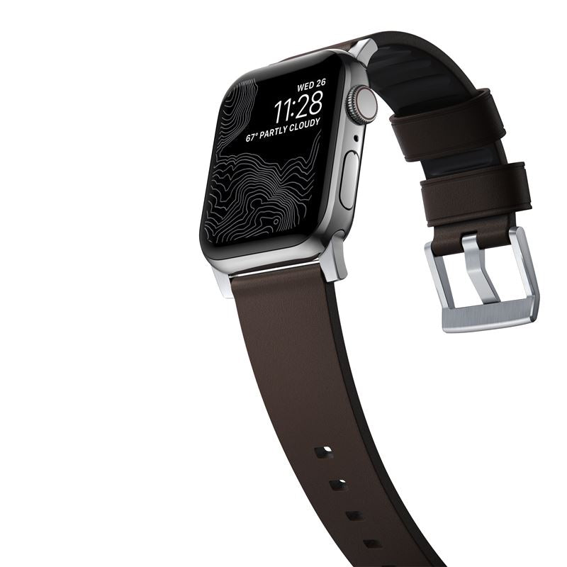 Řemínek pro Apple Watch 42/44/45/49 mm Nomad Active Strap Pro - hnědý se stříbrnou přezkou - bonami.click
