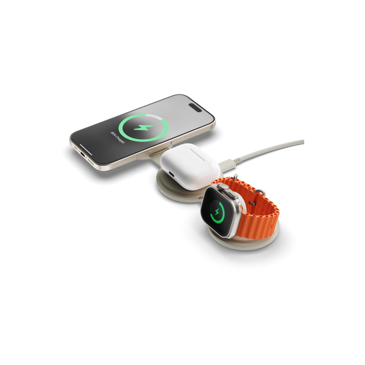 Skládací bezdrátová nabíječka Satechi OntheGo Qi2 3v1 - písková