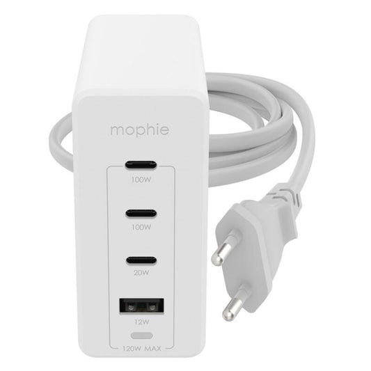 120W GaN nabíječka Mophie 3× USB-C, 1× USB-A PD/HUB - bílá