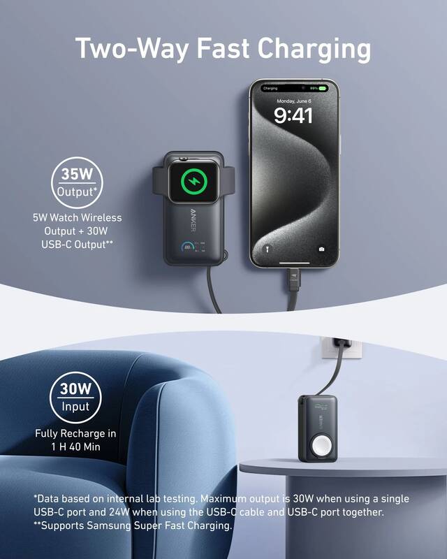Power banka Anker MagGo 35W 10 000 mAh - černá