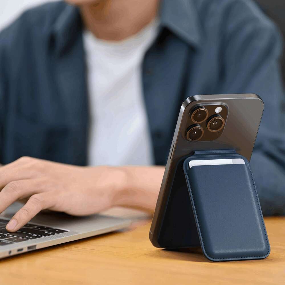 Magnetický stojánek s peněženkou pro iPhone Satechi - modrý - bonami.click