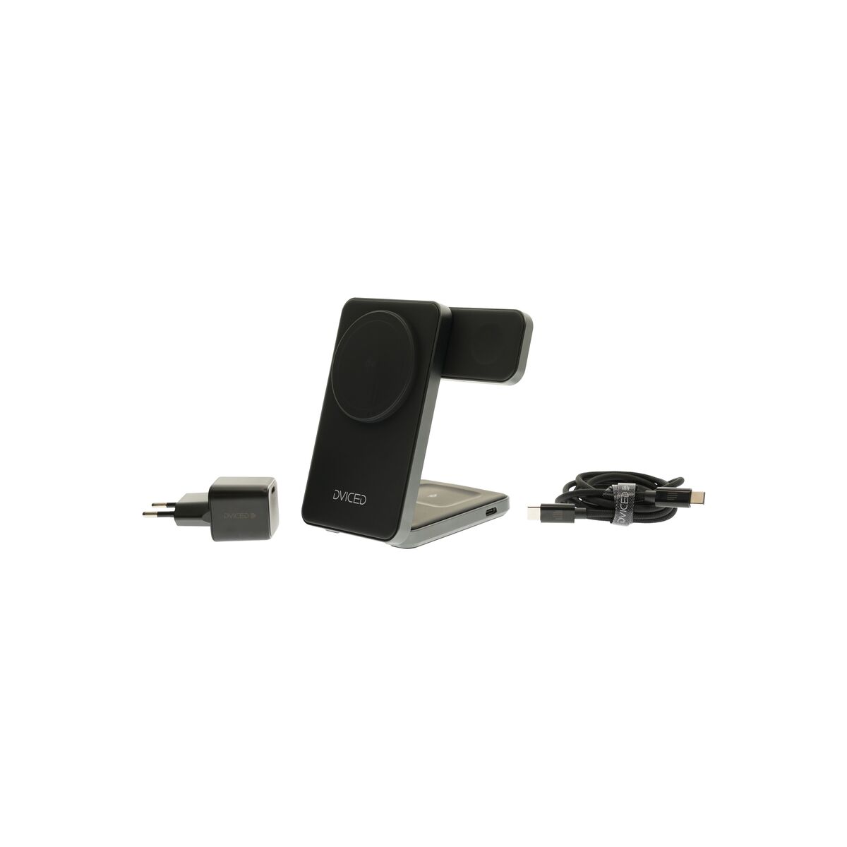 Skládací 3v1 MagSafe Qi2 nabíječka Dviced se stojánkem – černá - bonami.click