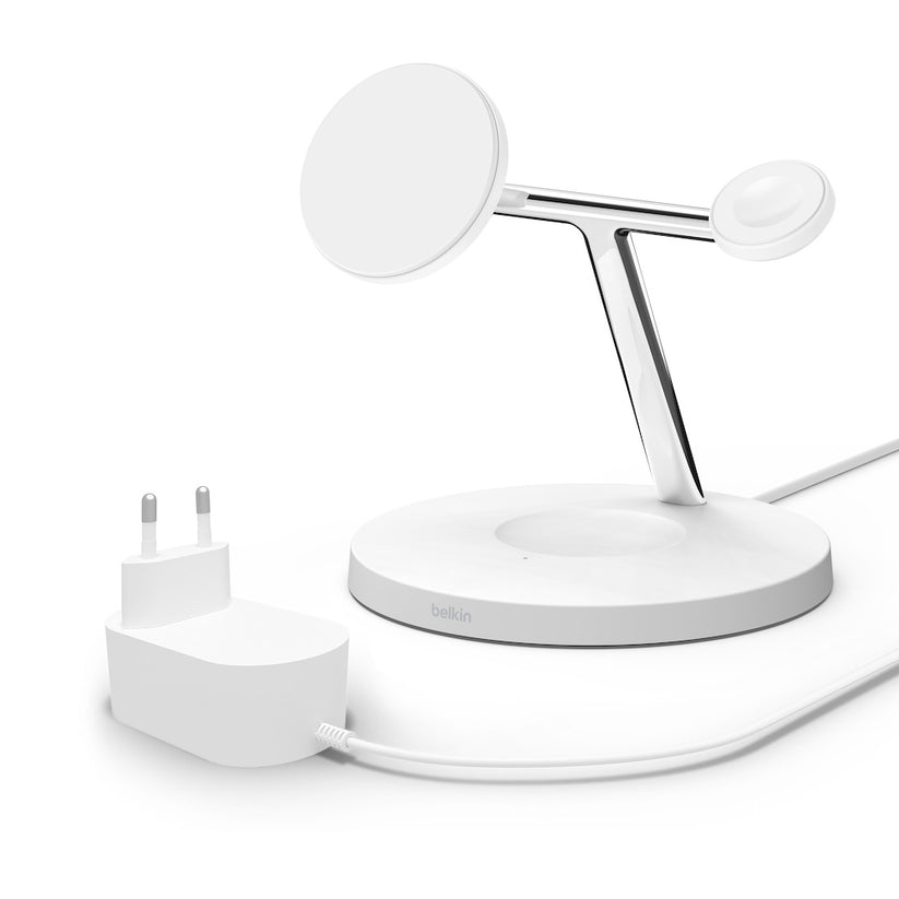 Bezdrátový nabíjecí stojan Belkin BoostCharge Pro 3v1 s Qi2 - bílý - bonami.click